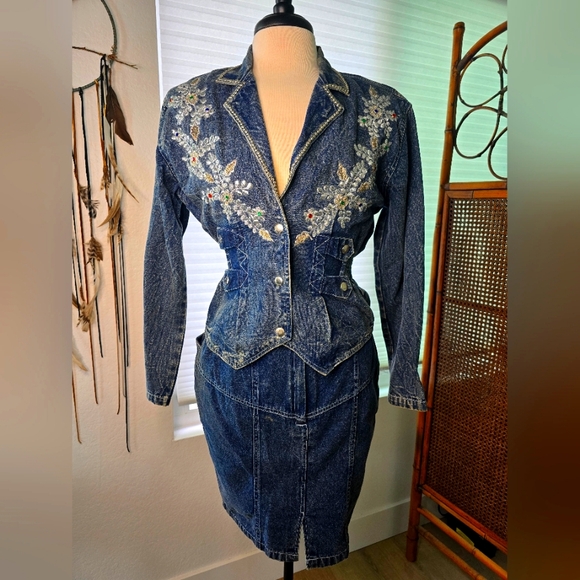 DENIM MA MODE -  Vintage Denim Skirt and Jacket - Picture 1 of 15